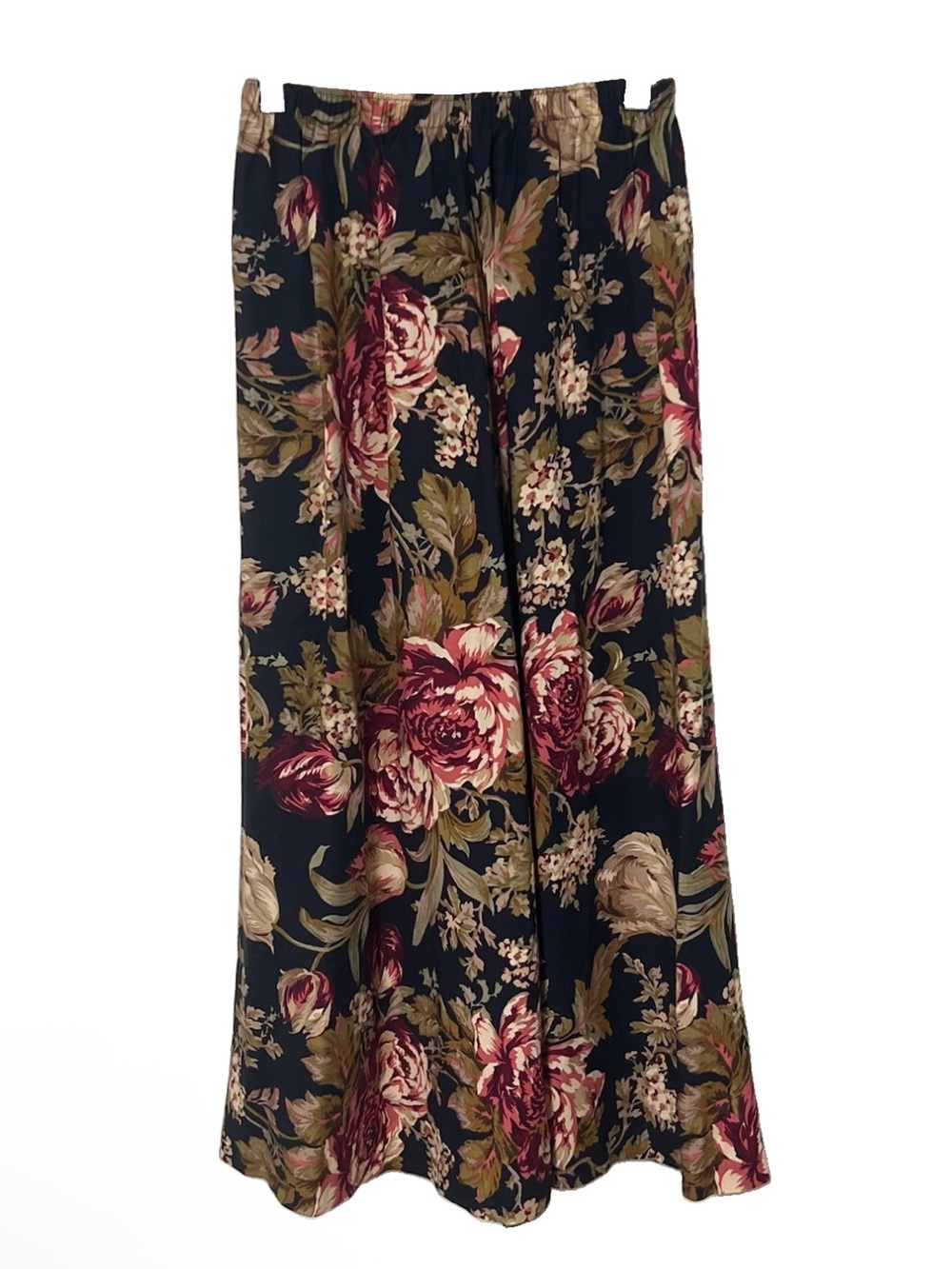 Vintage Southern Lady Floral Roses Midi Skirt Elastic Waist USA Size SMALL